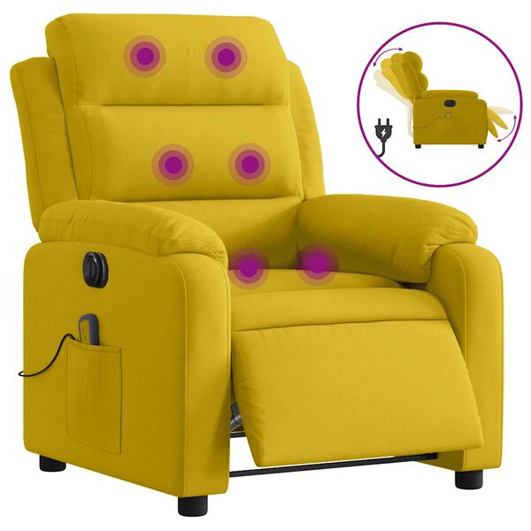 vidaXL Sill&oacute;n reclinable de masaje el&eacute;ctrico terciopelo amarillo