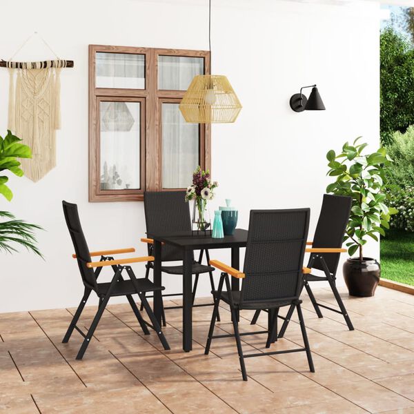 vidaXL Juego de comedor para jardín 5 piezas negro y marrón