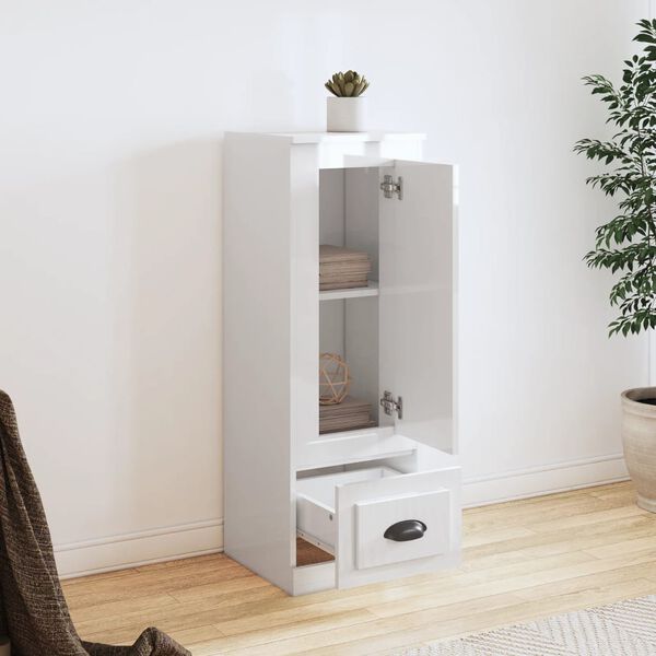 vidaXL Aparador madera contrachapada blanco brillo 36x35,5x103,5 cm