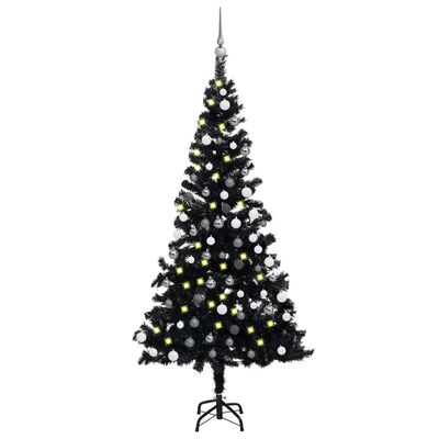 vidaXL Árbol de Navidad preiluminado con luces y bolas negro 180 cm