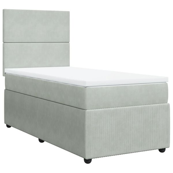 vidaXL Cama box spring con colch&oacute;n terciopelo gris claro 90x190 cm