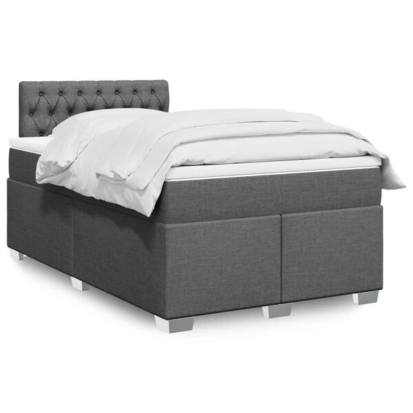 vidaXL Cama box spring con colch&oacute;n tela gris oscuro 120x200 cm
