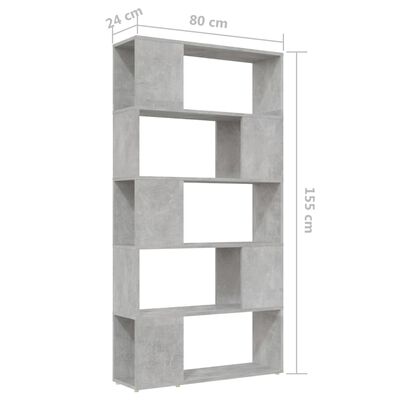 vidaXL Librería separador contrachapada gris hormigón 80x24x155 cm