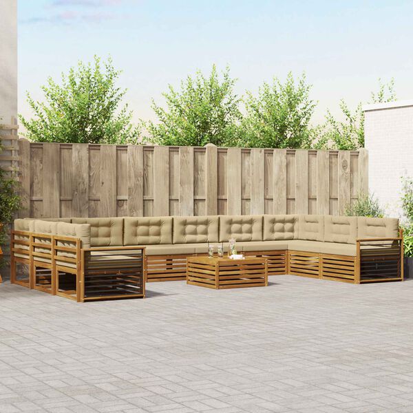 vidaXL Juegos de sof&aacute;s 11 pcs Natural y Beige Madera de Acacia S&oacute;lida
