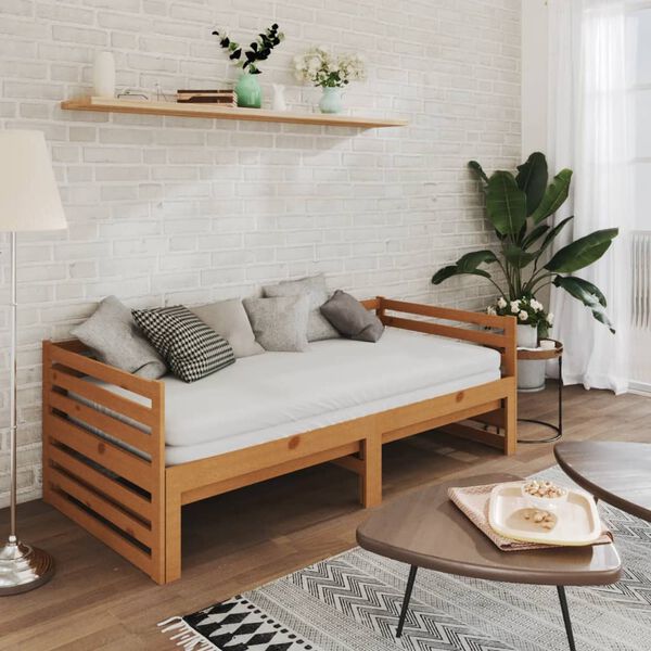 vidaXL Sofá cama extraíble madera maciza pino marrón miel 2x(90x200)cm