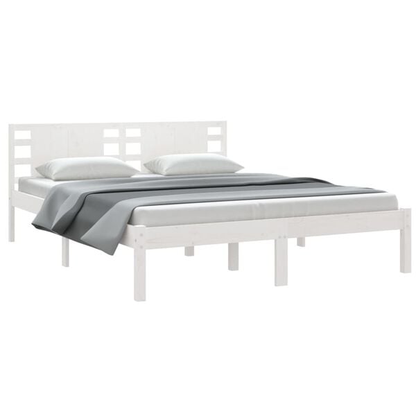 vidaXL Estructura de cama madera maciza blanca King Size 150x200 cm