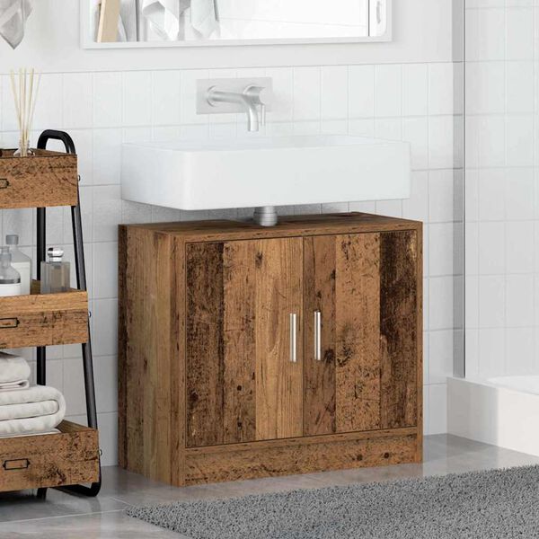 vidaXL Gabinete de Ba&ntilde;o con puerta Madera Vieja 63 x 29 x 55 cm