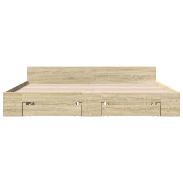 vidaXL Cama con cajones madera ingenier&iacute;a roble Sonoma 200x200 cm