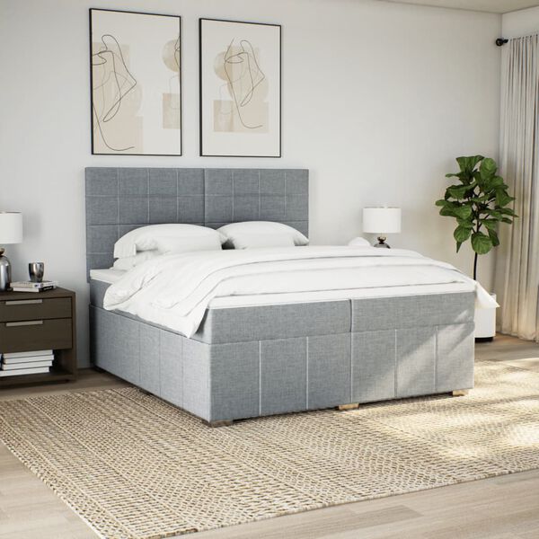 vidaXL Cama box spring con colch&oacute;n tela gris claro 200x200 cm