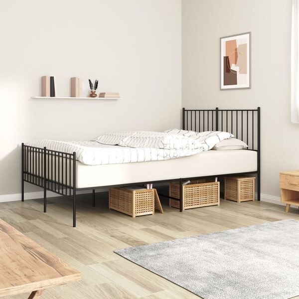 vidaXL Estructura cama sin colch&oacute;n con estribo metal negro 120x200 cm