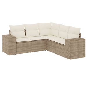 vidaXL Juego de sof&aacute;s jard&iacute;n con cojines 5 pzas rat&aacute;n sint&eacute;tico beige