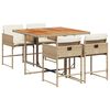 vidaXL Set comedor de jard&iacute;n 5 pzas con cojines rat&aacute;n sint&eacute;tico beige