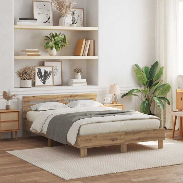 vidaXL Estructura de cama con LED Roble artesanal 140 x 190 cm