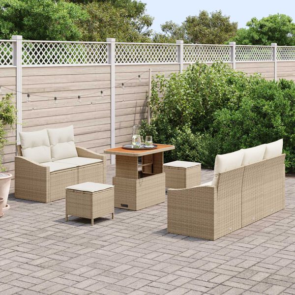 vidaXL Conjunto de sof&aacute; de jard&iacute;n con coj&iacute;n 8 pcs Beige Polirat&aacute;n