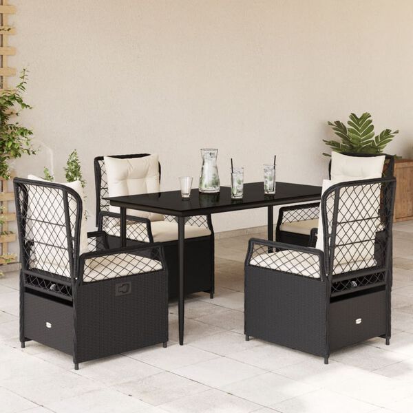 vidaXL Set de muebles jard&iacute;n 5 pzas con cojines rat&aacute;n sint&eacute;tico negro