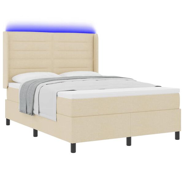vidaXL Cama Box Spring LED con colch&oacute;n Crema 160 x 200 cm tela