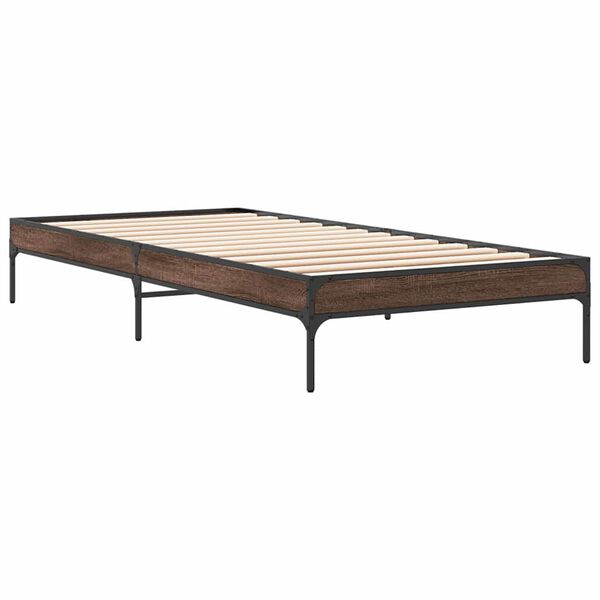 vidaXL Estructura cama madera ingenier&iacute;a metal roble marr&oacute;n 75x190 cm