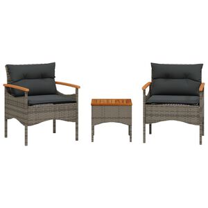 vidaXL Set de sof&aacute; de jard&iacute;n 3 pzas y cojines rat&aacute;n sint&eacute;tico gris