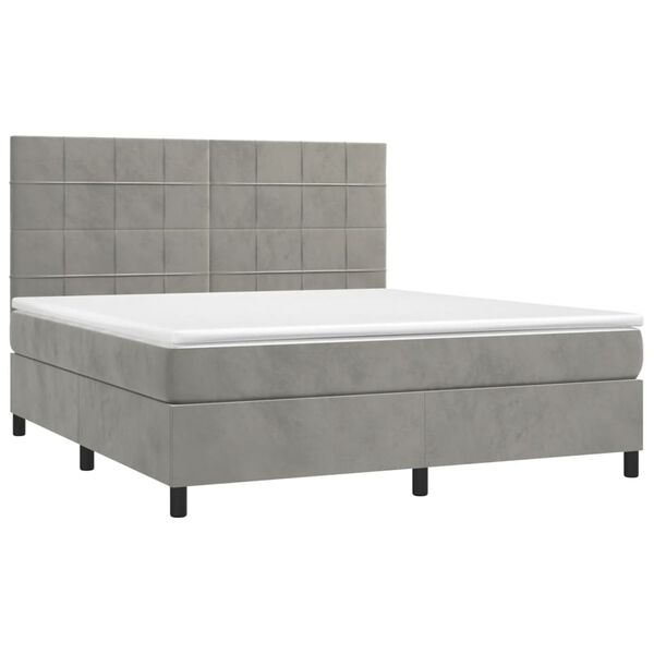 vidaXL Cama box spring colch&oacute;n y LED terciopelo gris claro 180x200 cm