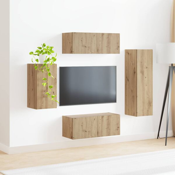 vidaXL Conjunto de mueble de TV 4 pcs Roble artesanal