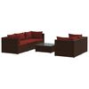 vidaXL Set muebles de jard&iacute;n 6 piezas y cojines rat&aacute;n sint&eacute;tico marr&oacute;n