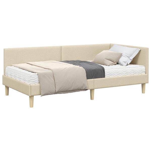 vidaXL Estructura de Cama Esquina con Colch&oacute;n Otro 2 pcs Crema tela