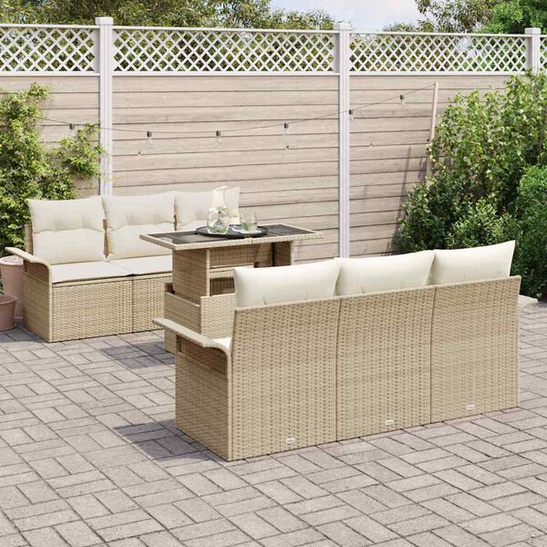 vidaXL Conjunto de sof&aacute; de jard&iacute;n con coj&iacute;n 7 pcs Beige Polirat&aacute;n