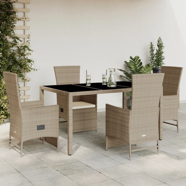 vidaXL Set comedor de jard&iacute;n 5 pzas con cojines rat&aacute;n sint&eacute;tico beige