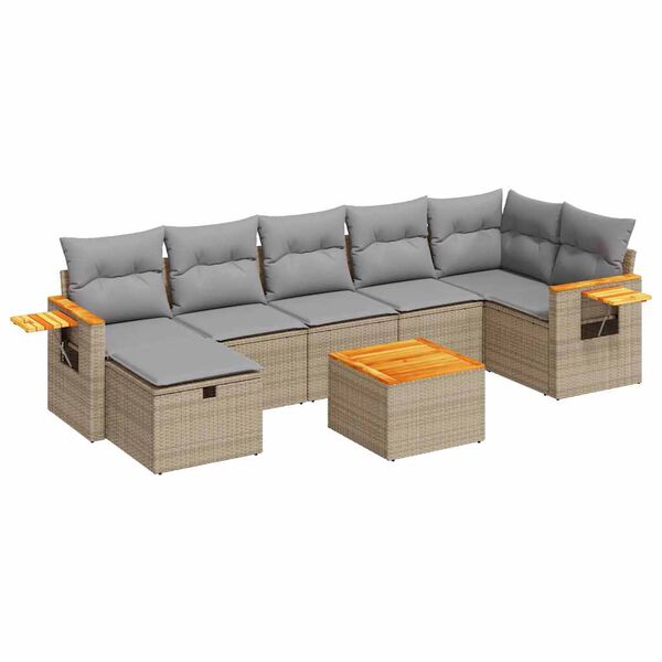 vidaXL Set sof&aacute;s de jard&iacute;n 7 piezas y cojines rat&aacute;n sint&eacute;tico beige