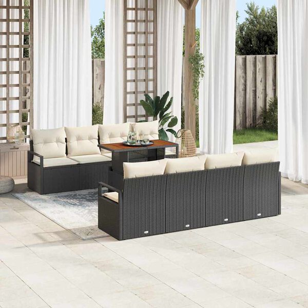 vidaXL Conjunto de sof&aacute; de jard&iacute;n 9 pcs Negro Polirat&aacute;n