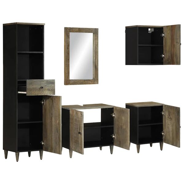 vidaXL Conjunto de muebles de ba&ntilde;o 5 piezas madera maciza de mango