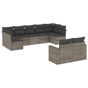 vidaXL Set de muebles de jard&iacute;n 9 pzas y cojines rat&aacute;n sint&eacute;tico gris