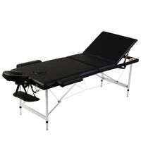 Mesa camilla de masaje de aluminio plegable de tres cuerpos negros