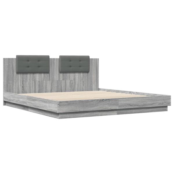 vidaXL Cama con cabecero madera ingenier&iacute;a gris Sonoma 200x200 cm