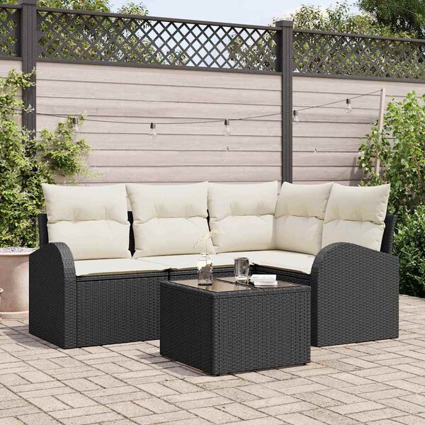 vidaXL Conjunto de sofá de jardín 5 pcs Negro ratán sintético