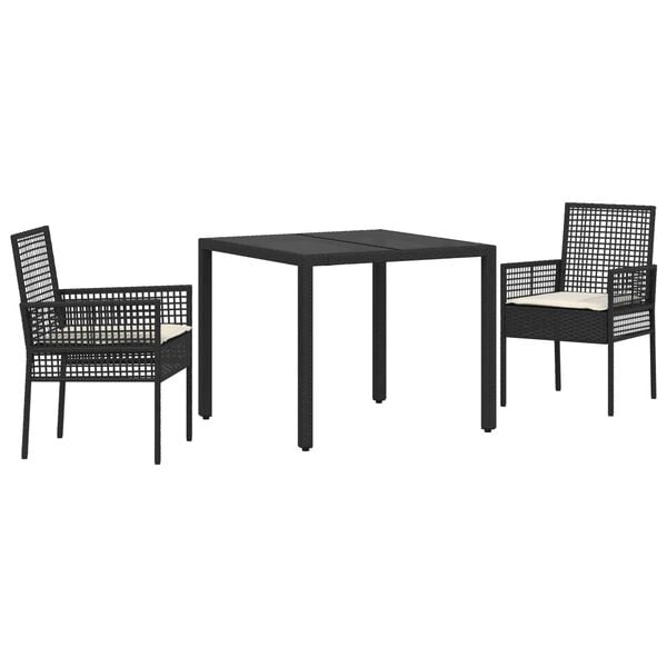 vidaXL Conjunto de Comedor de Jard&iacute;n 3 pcs Negro rat&aacute;n sint&eacute;tico