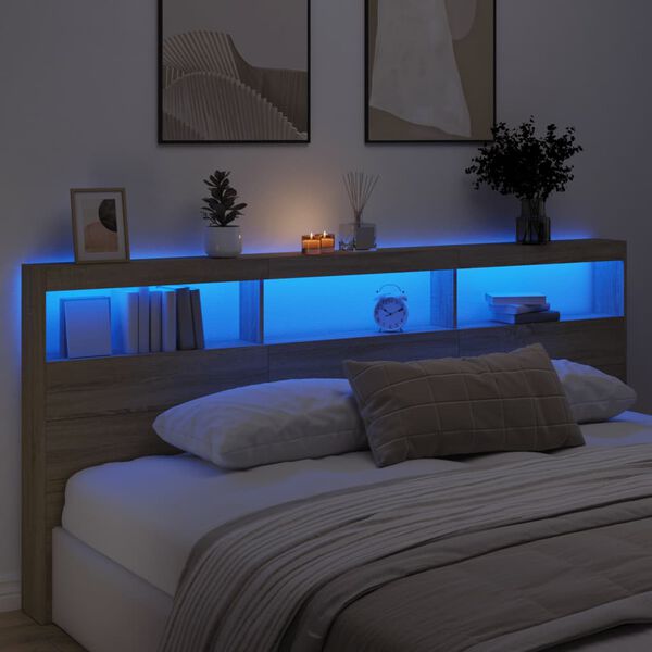 vidaXL Cabecero de cama con LED roble Sonoma 220x17x102 cm