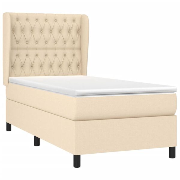 vidaXL Cama box spring con colch&oacute;n tela color crema 90x190 cm