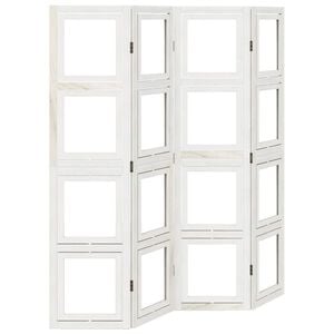 vidaXL Biombo separador de 4 paneles madera maciza Paulownia blanco