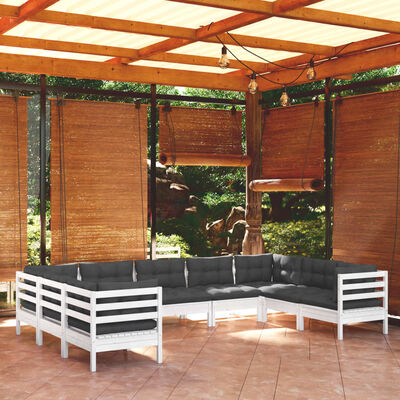 vidaXL Muebles de jardín 9 pzas con cojines blanco madera de pino
