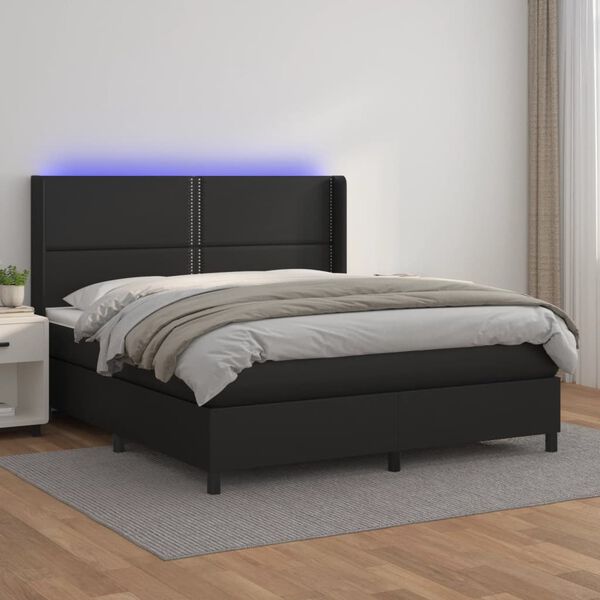vidaXL Cama box spring colch&oacute;n y LED cuero sint&eacute;tico negro 180x200 cm