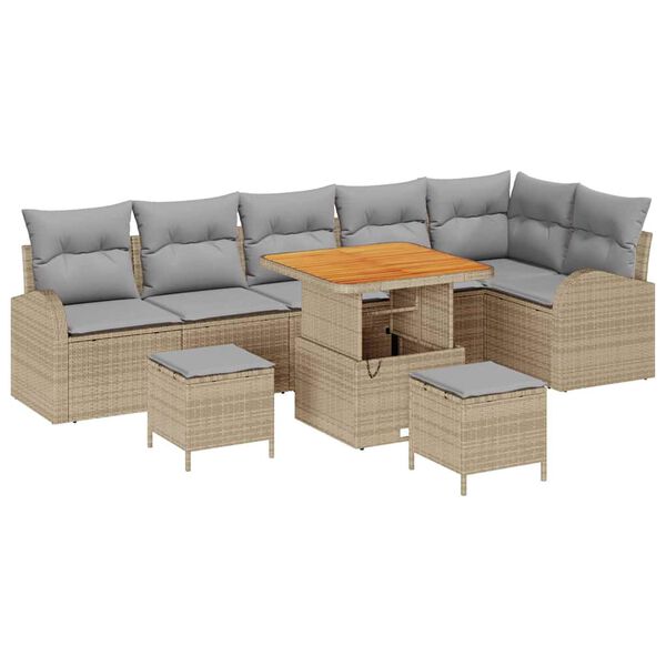 vidaXL Conjunto de sof&aacute; de jard&iacute;n con coj&iacute;n 9 pcs Beige y Gris Claro