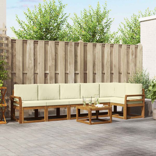 vidaXL Conjunto de sof&aacute;s de exterior con coj&iacute;n 7 pcs Natural y Crema