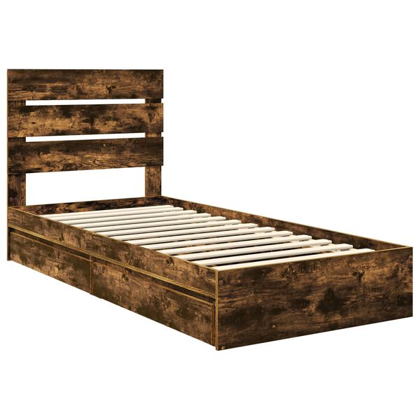 vidaXL Cama con almacenamiento con cabecera Roble ahumado 90 x 190 cm