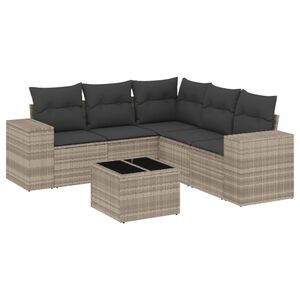 vidaXL Set de sof&aacute;s de jard&iacute;n 6 pzas y cojines rat&aacute;n sint&eacute;tico gris