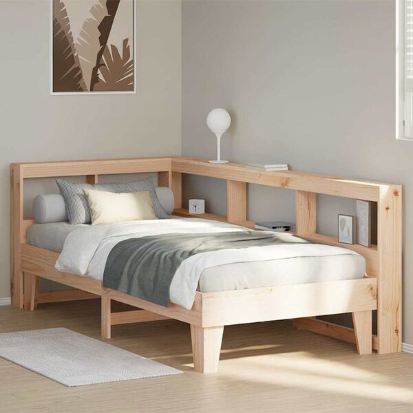 vidaXL Cama con estanter&iacute;a sin colch&oacute;n madera maciza de pino 90x200 cm