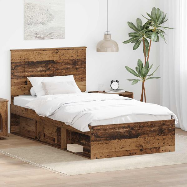 vidaXL Estructura de cama con cabecera Madera vieja 100 x 200 cm