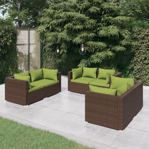 vidaXL Set muebles de jardín 6 piezas y cojines ratán sintético marrón