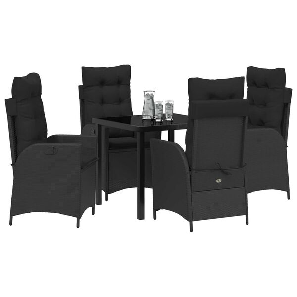 vidaXL Conjunto de Comedor de Jard&iacute;n 5 pcs Negro rat&aacute;n sint&eacute;tico