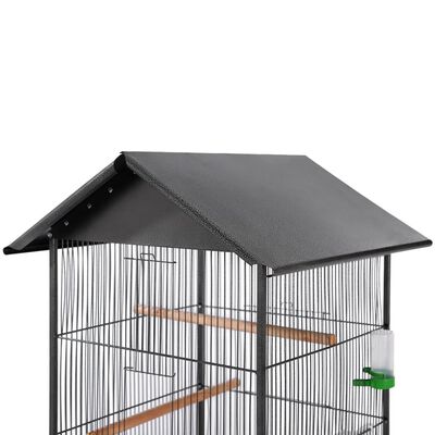 vidaXL Jaula para pájaros con techo de acero negro 66x66x155 cm